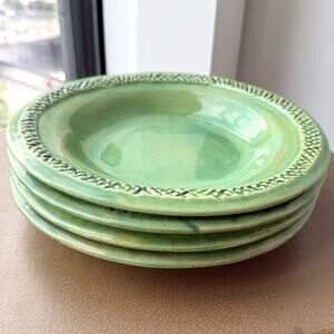 Aletha Soule Studio Earthenware Pottery Pasta Bowls Set of 4 Kiwi Green 10 1/2"